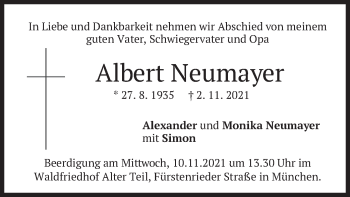 Traueranzeige von Albert Neumayer von merkurtz