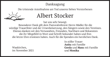 Traueranzeige von Albert Stocker von merkurtz