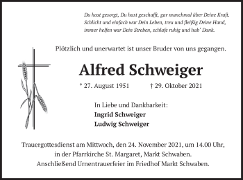 Traueranzeige von Alfred Schweiger von merkurtz