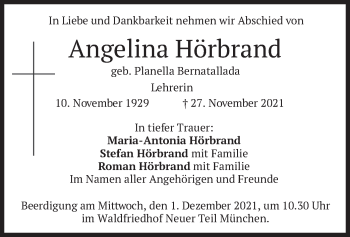 Traueranzeige von Angelina Hörbrand von merkurtz