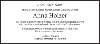 Traueranzeige von Anna Holzer von merkurtz