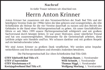Traueranzeige von Anton Krinner von merkurtz