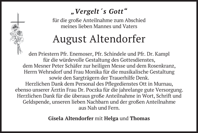  Traueranzeige für August Altendorfer vom 06.11.2021 aus merkurtz