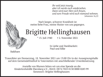 Traueranzeige von Brigitte Hellinghausen von merkurtz