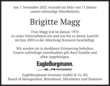 Traueranzeige von Brigitte Magg von merkurtz
