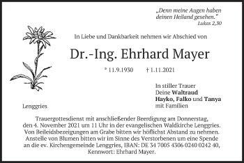 Traueranzeige von Ehrhard Mayer von merkurtz