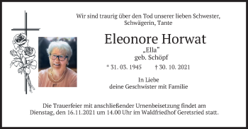 Traueranzeige von Eleonore Horwat von merkurtz