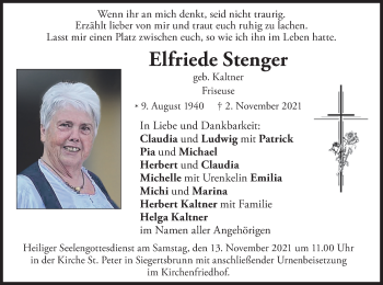 Traueranzeige von Elfriede Stenger