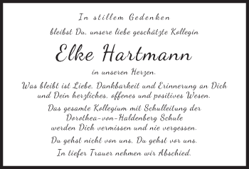 Traueranzeige von Elke Hartmann von merkurtz