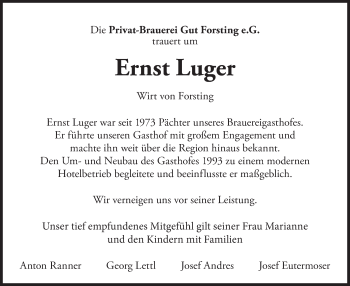 Traueranzeige von Ernst Luger