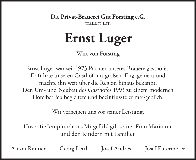  Traueranzeige für Ernst Luger vom 23.11.2021 aus merkurtz