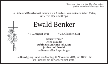 Traueranzeige von Ewald Benker von merkurtz