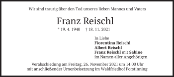 Traueranzeige von Franz Reischl von merkurtz