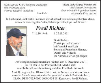 Traueranzeige von Fredi Richter von merkurtz