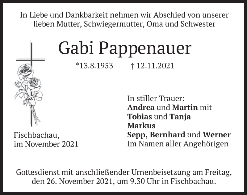  Traueranzeige für Gabi Pappenauer vom 24.11.2021 aus merkurtz