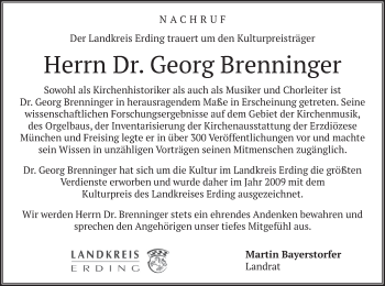Traueranzeige von Georg Brenninger von merkurtz