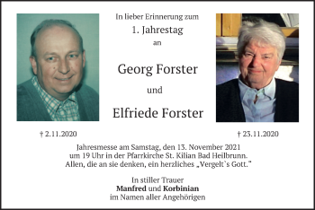 Traueranzeige von Georg Forster von merkurtz