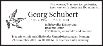 Traueranzeige von Georg Schubert von merkurtz