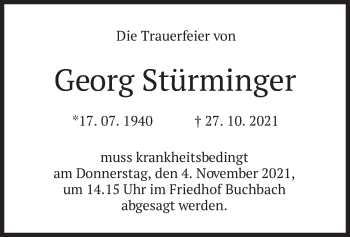 Traueranzeige von Georg Stürminger von merkurtz