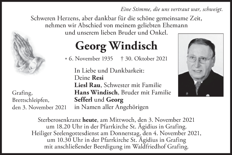  Traueranzeige für Georg Windisch vom 03.11.2021 aus merkurtz