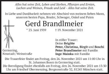 Traueranzeige von Gerd Brandlmeier von merkurtz