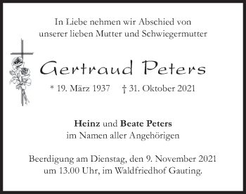 Traueranzeige von Gertraud Peters von merkurtz