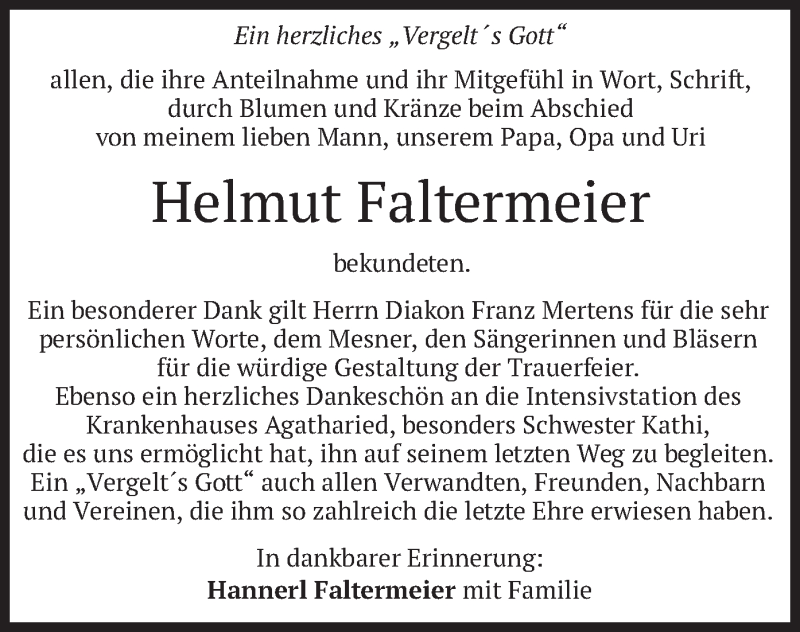  Traueranzeige für Helmut Faltermeier vom 13.11.2021 aus merkurtz