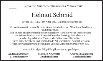 Traueranzeige von Helmut Schmid von merkurtz