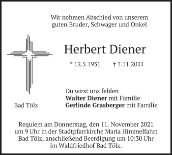 Traueranzeige von Herbert Diener von merkurtz