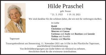 Traueranzeige von Hilde Praschel von merkurtz