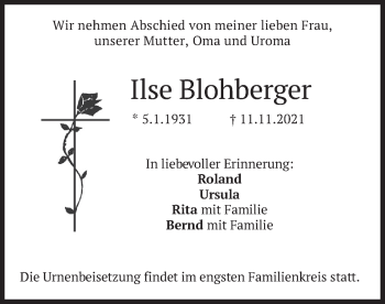 Traueranzeige von Ilse Blohberger von merkurtz