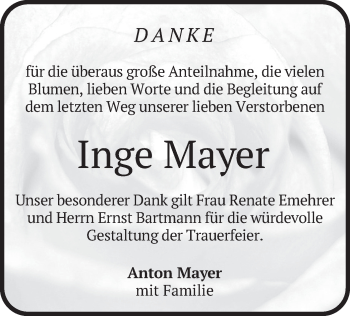 Traueranzeige von Inge Mayer von merkurtz
