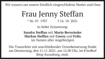 Traueranzeige von Jenny Steffan von merkurtz