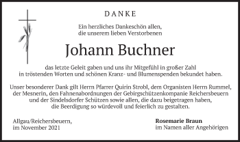 Traueranzeige von Johann Buchner von merkurtz