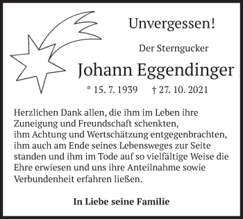 Traueranzeige von Johann Eggendinger von merkurtz