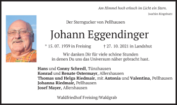 Traueranzeige von Johann Eggendinger von merkurtz