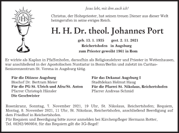 Traueranzeige von Johannes Port von merkurtz