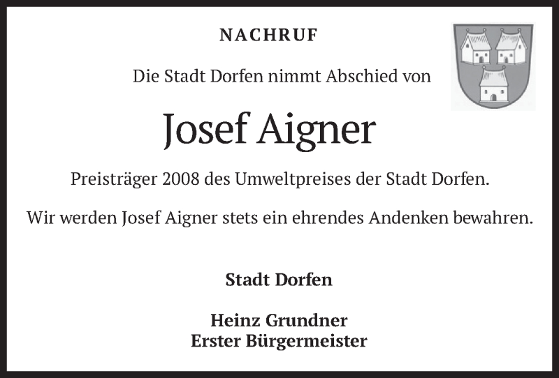  Traueranzeige für Josef Aigner vom 20.11.2021 aus merkurtz