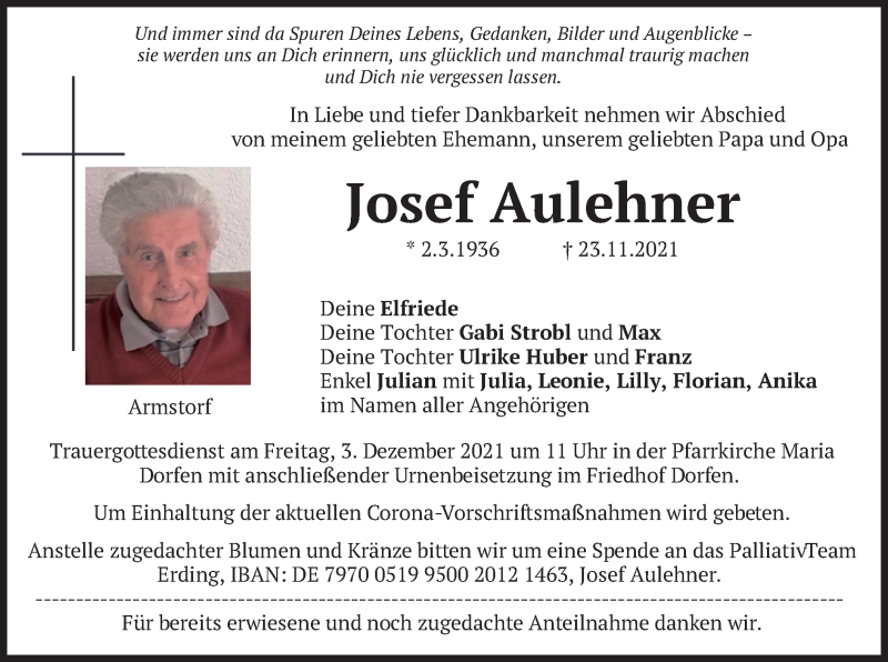  Traueranzeige für Josef Aulehner vom 30.11.2021 aus merkurtz