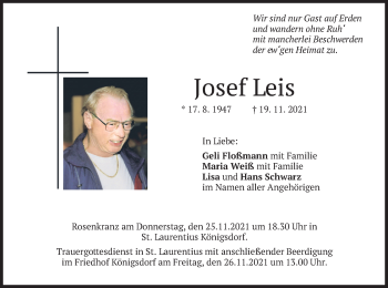 Traueranzeige von Josef Leis von merkurtz