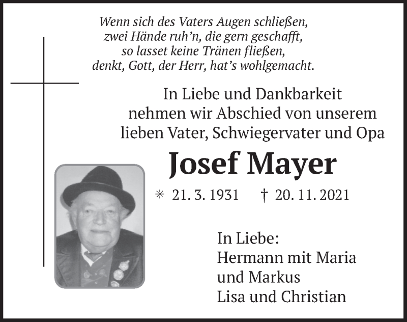  Traueranzeige für Josef Mayer vom 24.11.2021 aus merkurtz