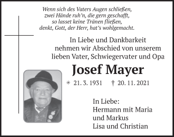 Traueranzeige von Josef Mayer von merkurtz