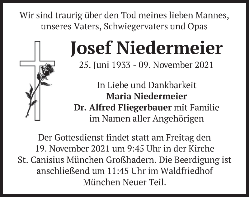 Traueranzeigen Von Josef Niedermeier Trauermerkurde