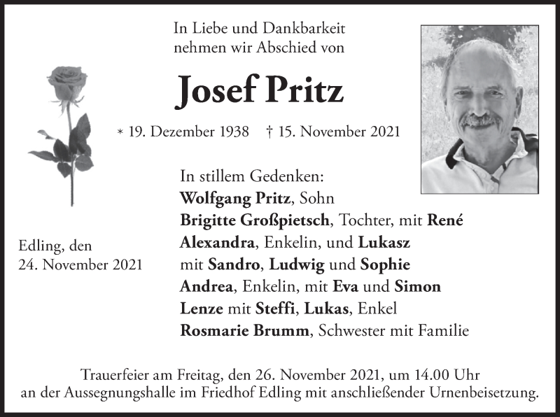  Traueranzeige für Josef Pritz vom 24.11.2021 aus merkurtz