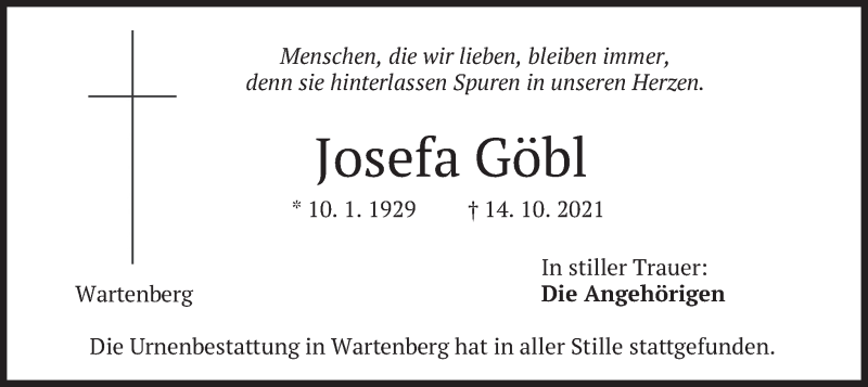  Traueranzeige für Josefa Göbl vom 26.11.2021 aus merkurtz