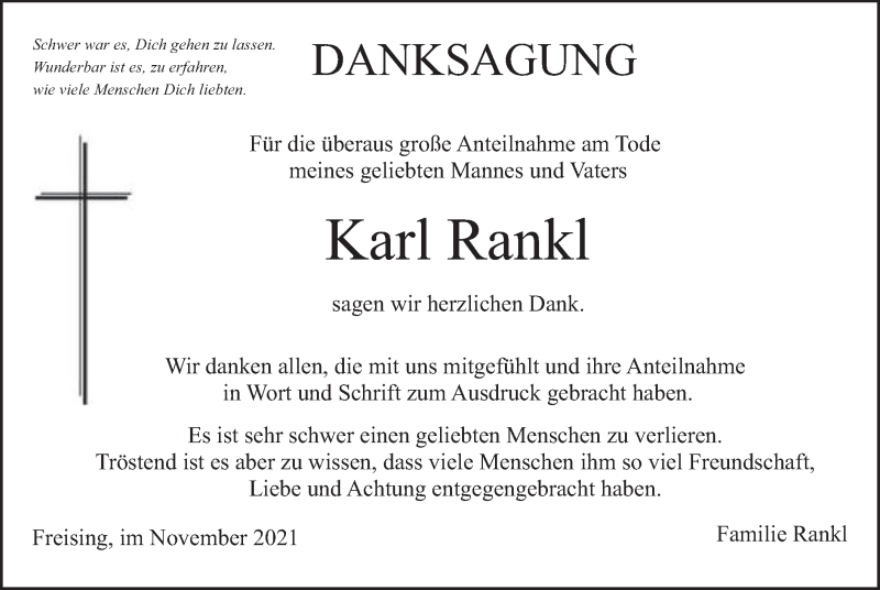 Traueranzeige für Karl Rankl vom 20.11.2021 aus merkurtz
