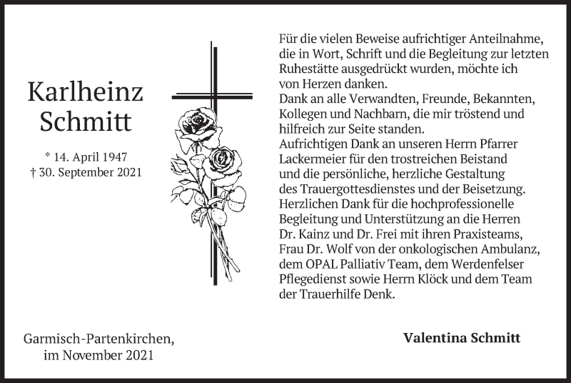 Traueranzeige für Karlheinz Schmitt vom 06.11.2021 aus merkurtz