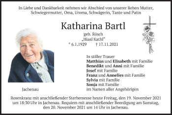Traueranzeige von Katharina Bartl von merkurtz