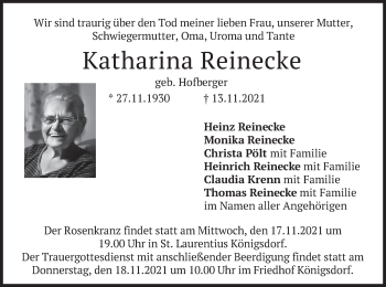 Traueranzeige von Katharina Reinecke von merkurtz