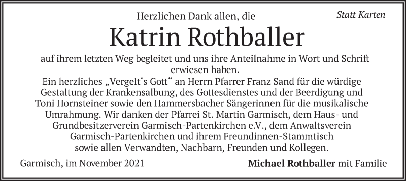  Traueranzeige für Katrin Rothballer vom 13.11.2021 aus merkurtz
